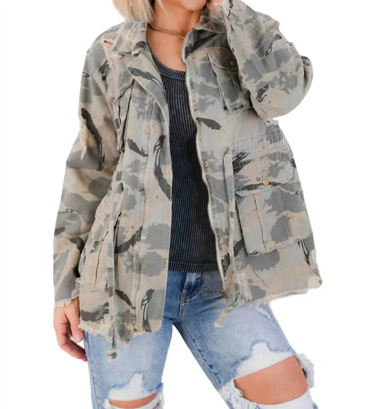 Camo Print Jacket In Olive