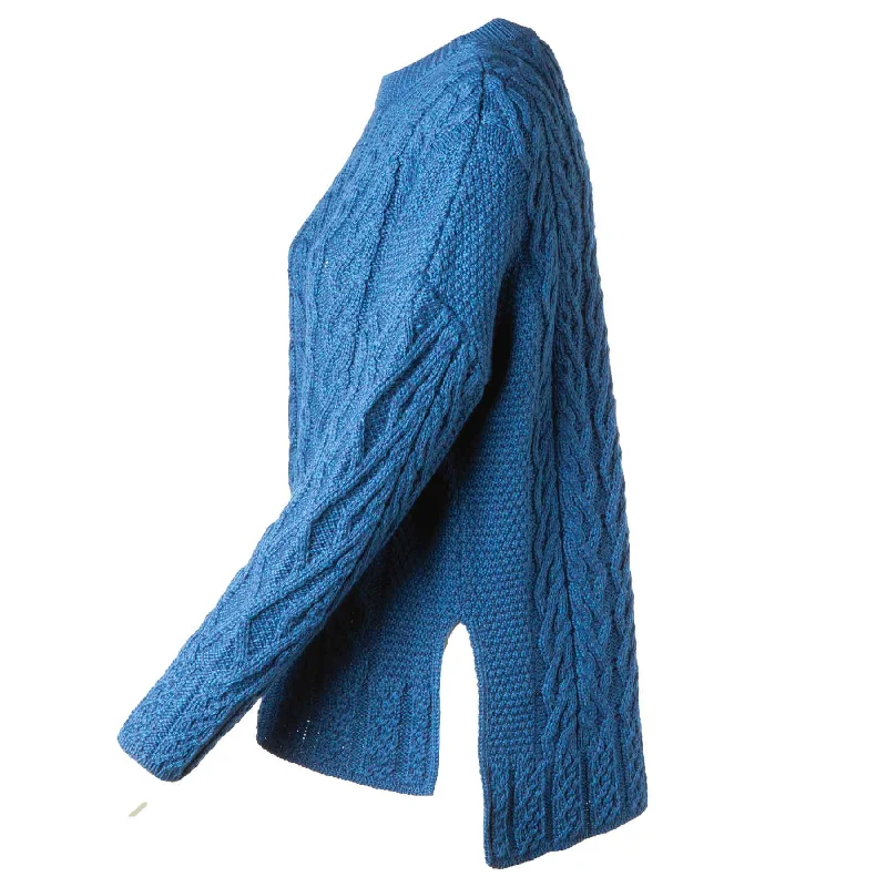 Aran Knit Vented Trellis Sweater- Blue