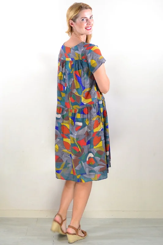 Colourful Grey Pintuck Pleats Tunic Dress