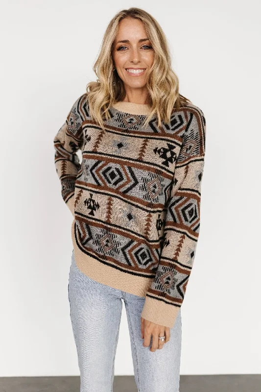 Conrad Knit Sweater | Tan Multi Print