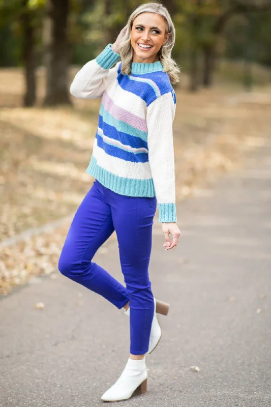 Cream and Cobalt Stripe Sweater