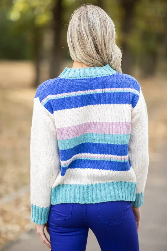 Cream and Cobalt Stripe Sweater