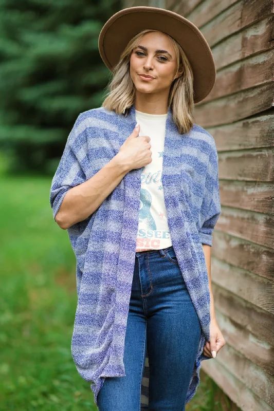 Dusty Blue Heathered Stripe Cardigan