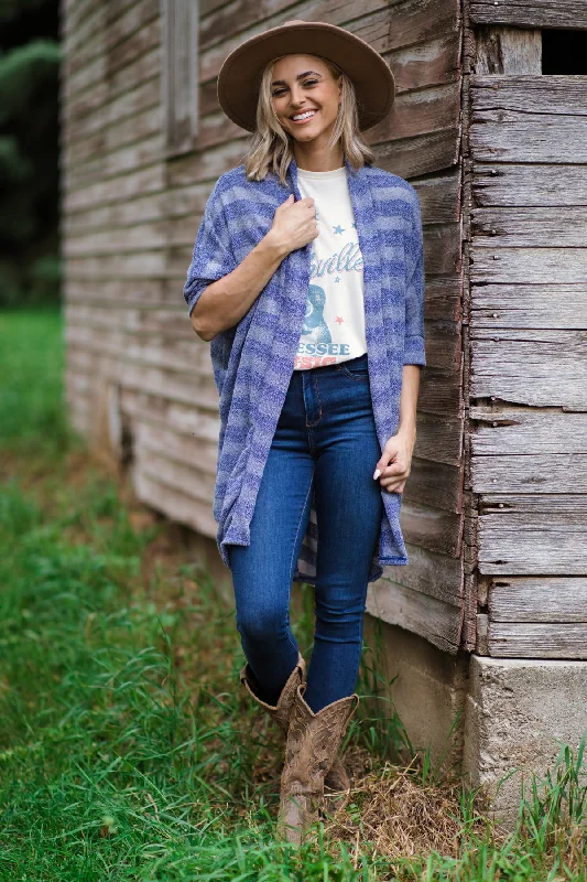 Dusty Blue Heathered Stripe Cardigan