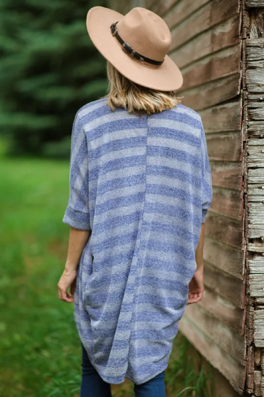 Dusty Blue Heathered Stripe Cardigan