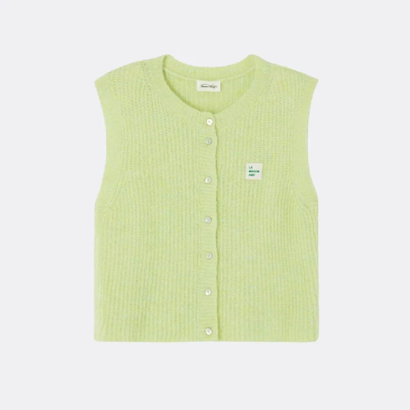 East Knit Cardigan Vest (Lime Melange)