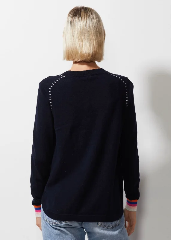 Embroidered Trim Pocket Sweater