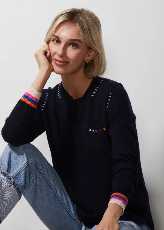 Embroidered Trim Pocket Sweater