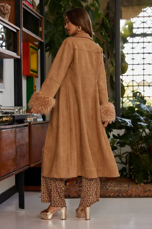 Farrah Camel Fur Trim Coat