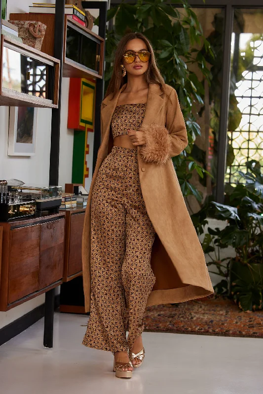 Farrah Camel Fur Trim Coat