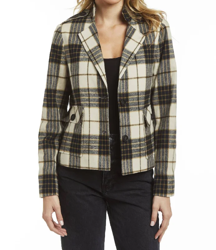 Fergie Plaid Shirt Jacket In Cream