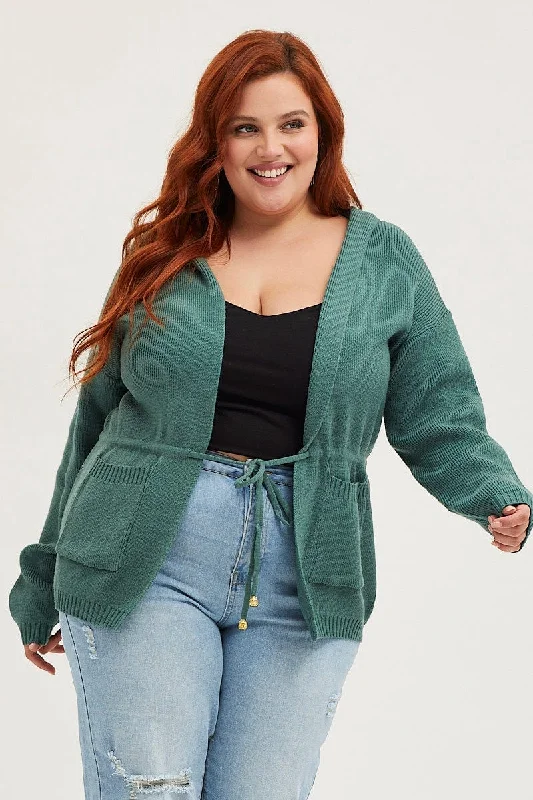 Green Knit Cardigan Long Sleeve Hoodie