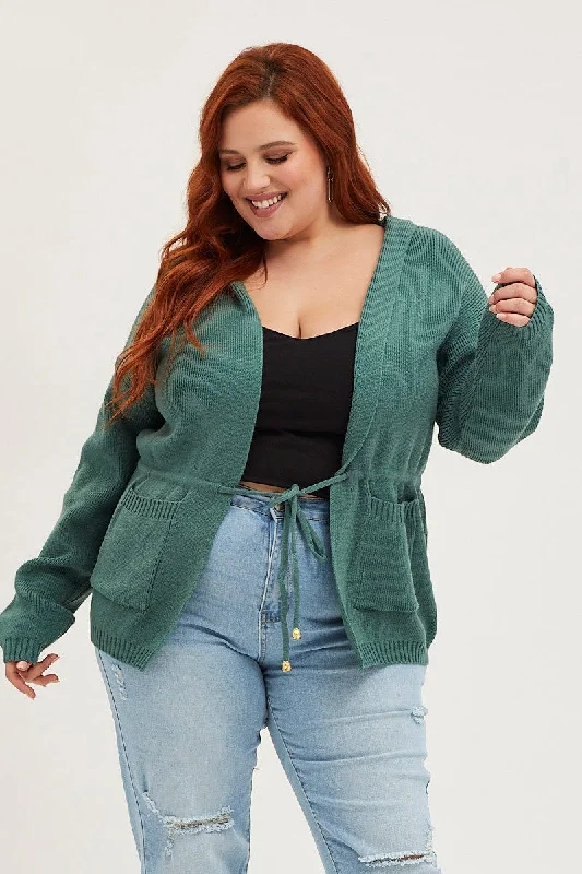 Green Knit Cardigan Long Sleeve Hoodie