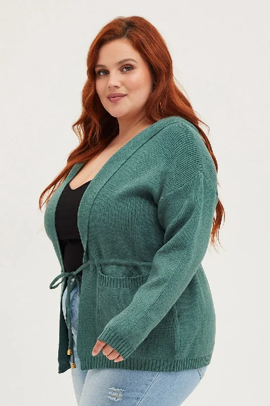 Green Knit Cardigan Long Sleeve Hoodie