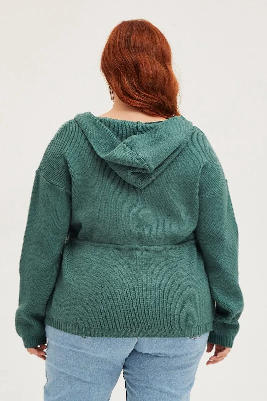 Green Knit Cardigan Long Sleeve Hoodie