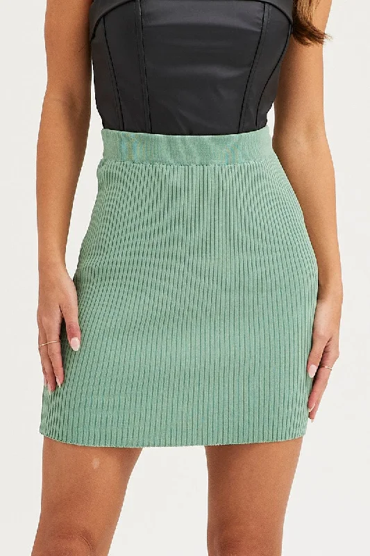 Green Knit Skirt Mini High Rise