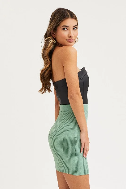 Green Knit Skirt Mini High Rise