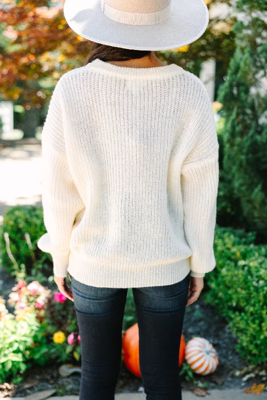 Hey Pumpkin Oatmeal White Stitched Sweater