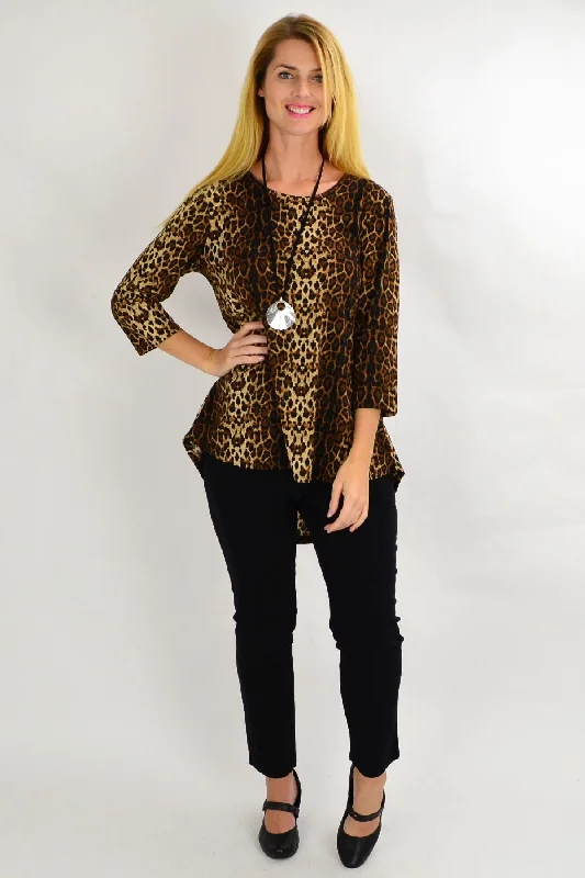 Hi Low Hem Camel Cheetah Tunic Top