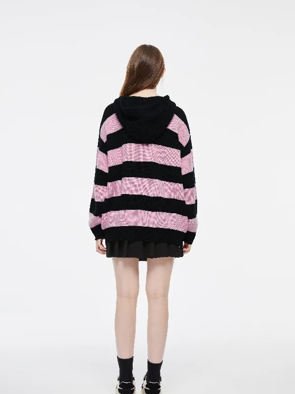 Hooded Wide Stripe Knit Pullover