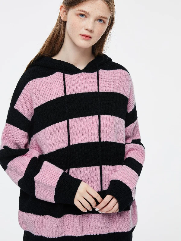 Hooded Wide Stripe Knit Pullover