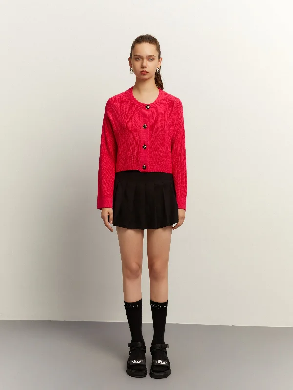 Hot Pink Cropped Wool Cardigan