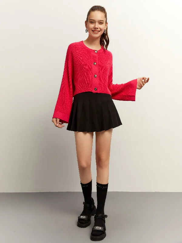 Hot Pink Cropped Wool Cardigan