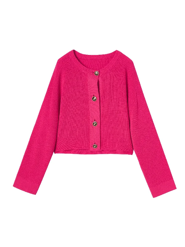 Hot Pink Cropped Wool Cardigan