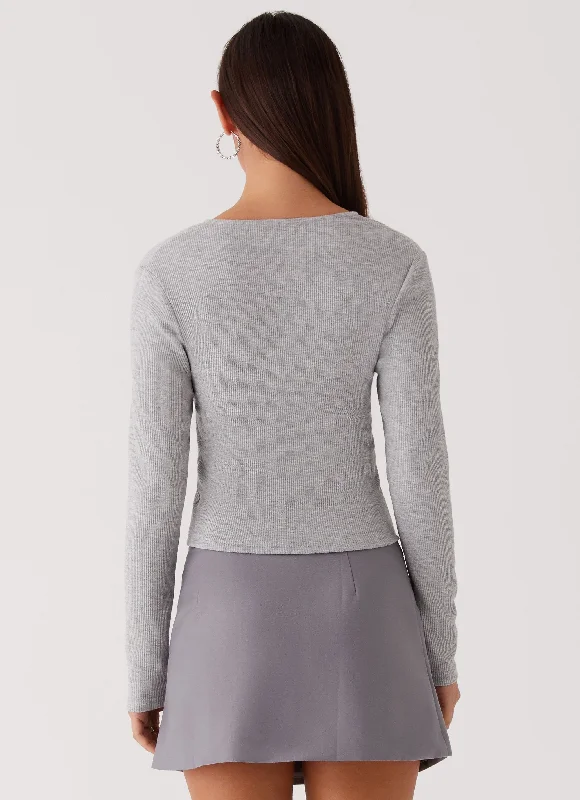 Kellie Knit Long Sleeve Top - Grey