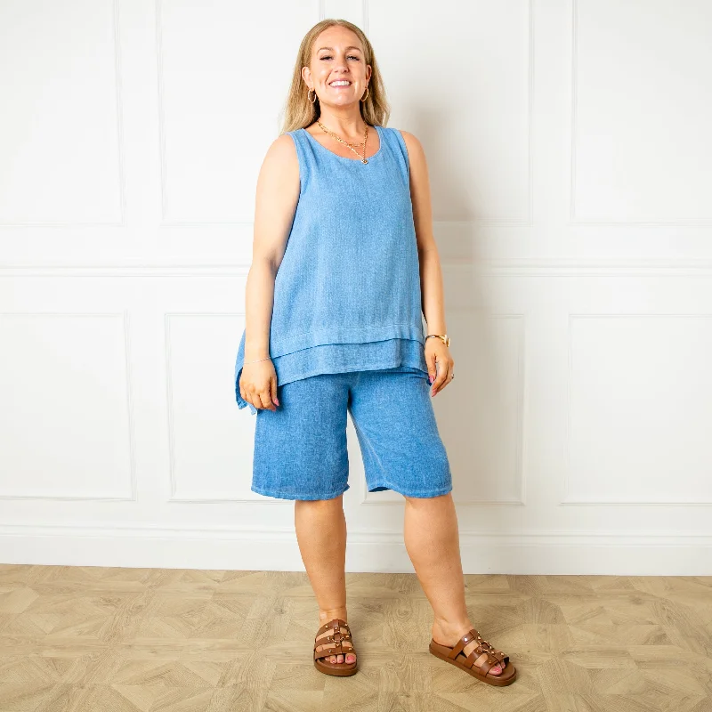 Linen Blend Drop Hem Vest Top