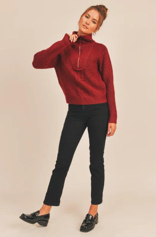 Long Sleeve Zip Sweater (Mahogany)