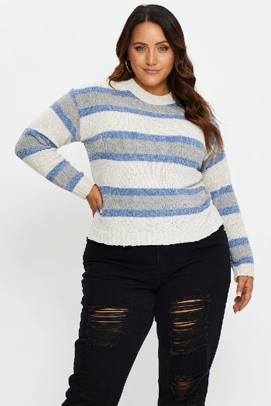 Multi Colour Knit Top Round Neck Long Sleeve