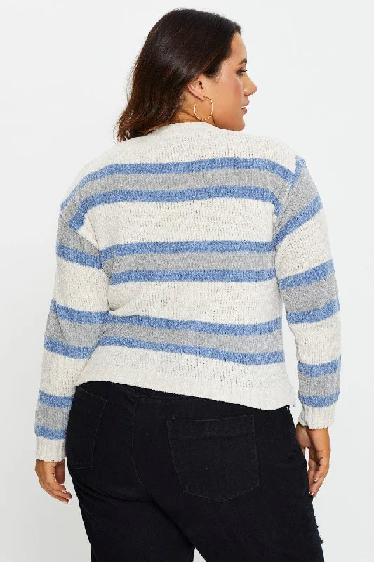 Multi Colour Knit Top Round Neck Long Sleeve