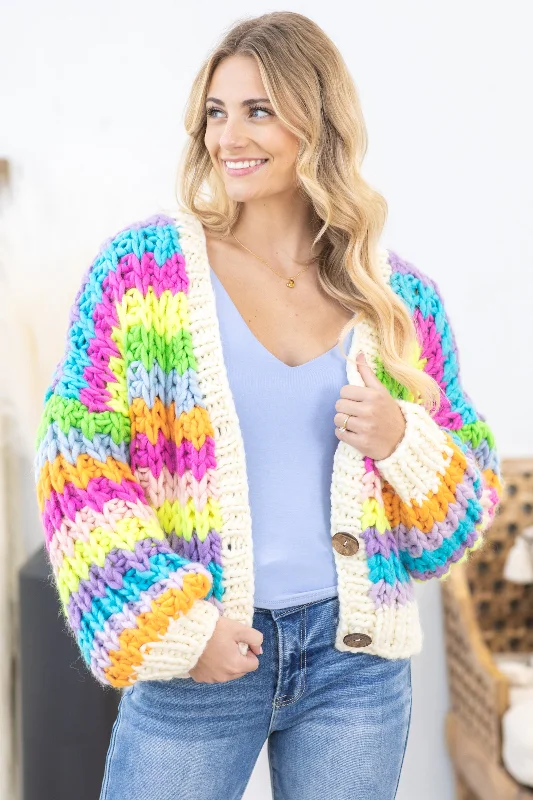 Multicolor Stripe Button Up Chunky Cardigan