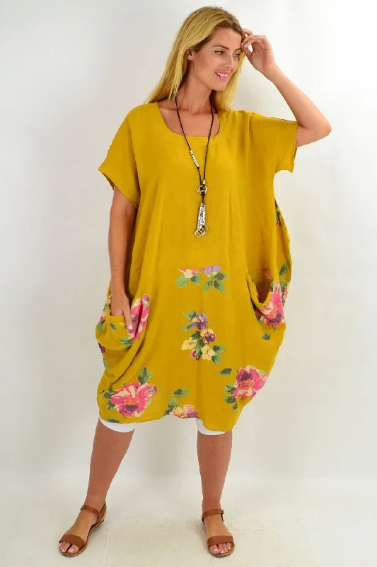 Mustard Hibiscus Floral Tunic Dress