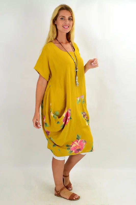 Mustard Hibiscus Floral Tunic Dress