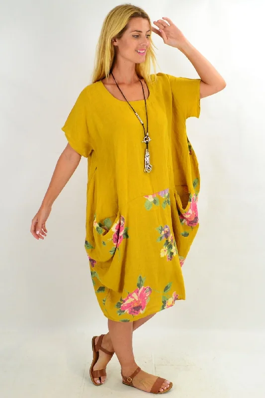 Mustard Hibiscus Floral Tunic Dress