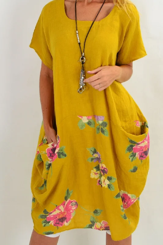 Mustard Hibiscus Floral Tunic Dress