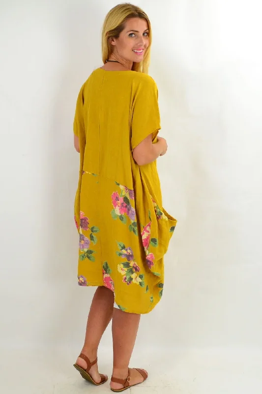 Mustard Hibiscus Floral Tunic Dress