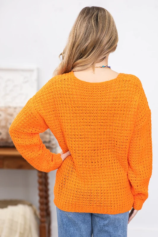 Orange Knitted V-Neck Sweater