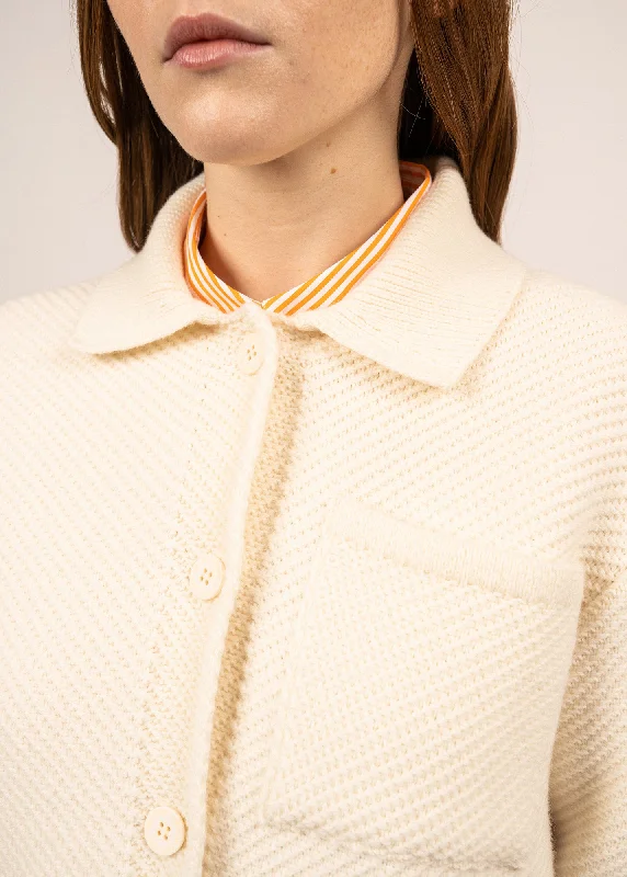 ORTHEZ - Short Buttoned Jacket With Short Collar For Woman | 100% Wool (IVORY)