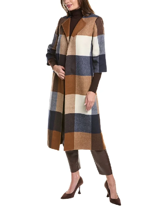 Oscar de la Renta Jumbo Plaid Silk-Lined Wool-Blend Coat