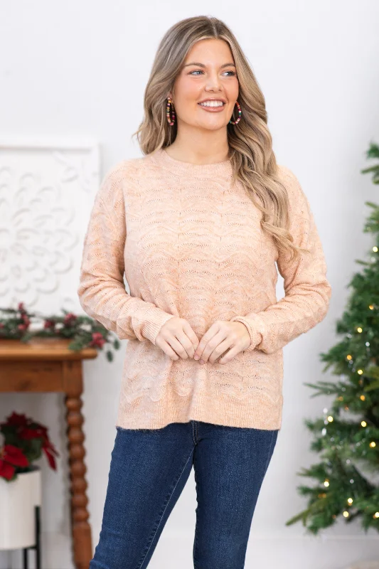 Peach Textured Round Neck Sweater