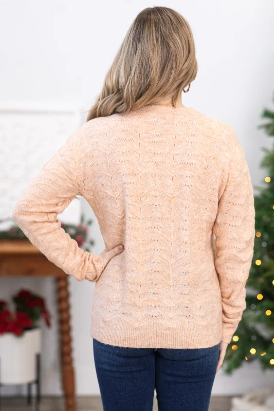 Peach Textured Round Neck Sweater