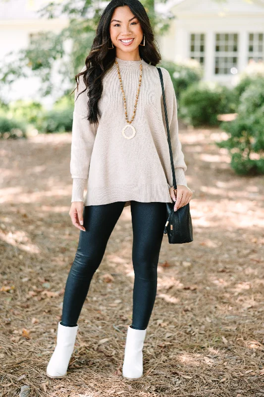 Perfectly You Taupe Brown Mock Neck Sweater