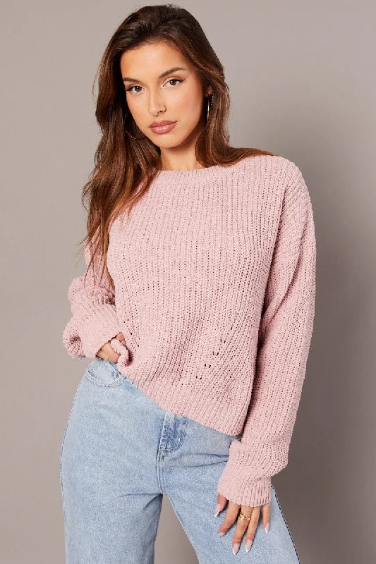 Pink Knit Jumper Long Sleeve Chenille