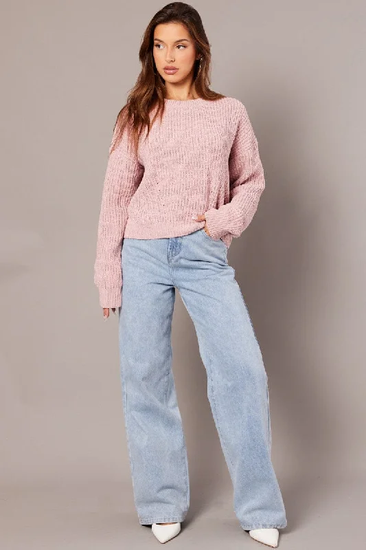 Pink Knit Jumper Long Sleeve Chenille