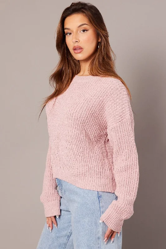 Pink Knit Jumper Long Sleeve Chenille