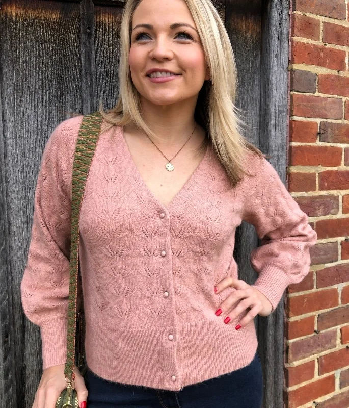 Pink Pointelle Knit Cardigan