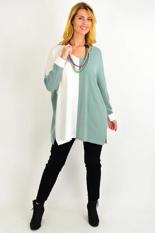 Sage Half & Half Wool Blend Tunic Jumper